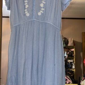 Blue Dress with White Embroidery